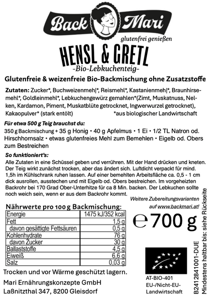HENSL & GRETL Bio-Lebkuchenteig, 2x700g