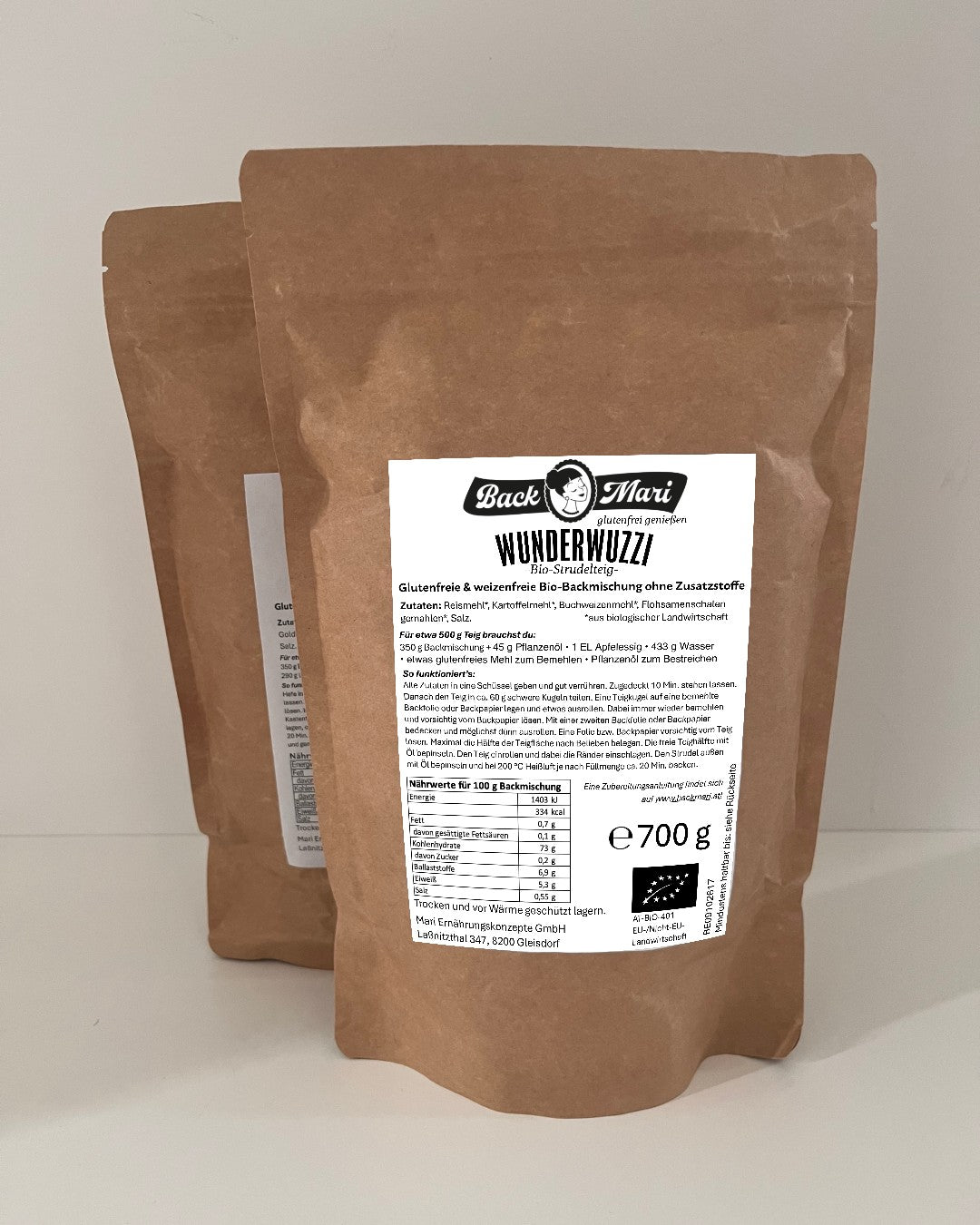 Backmari WUNDERWUZZI - glutenfreie Bio-Backmischung Strudelteig, 4x700g