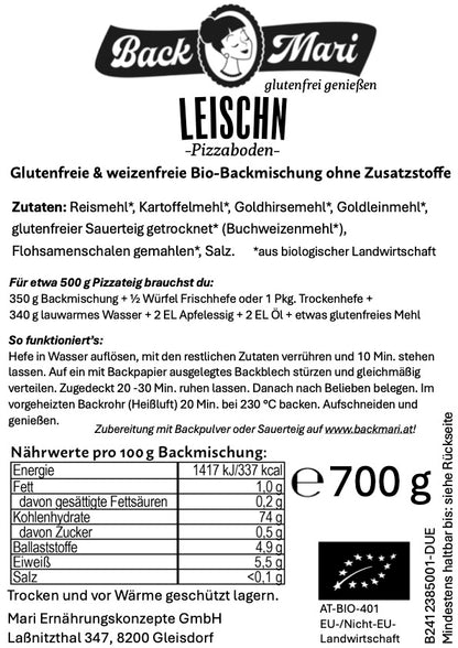 Backmari LEISCHN - glutenfreie Bio Pizzateig Backmischung, 2x700g